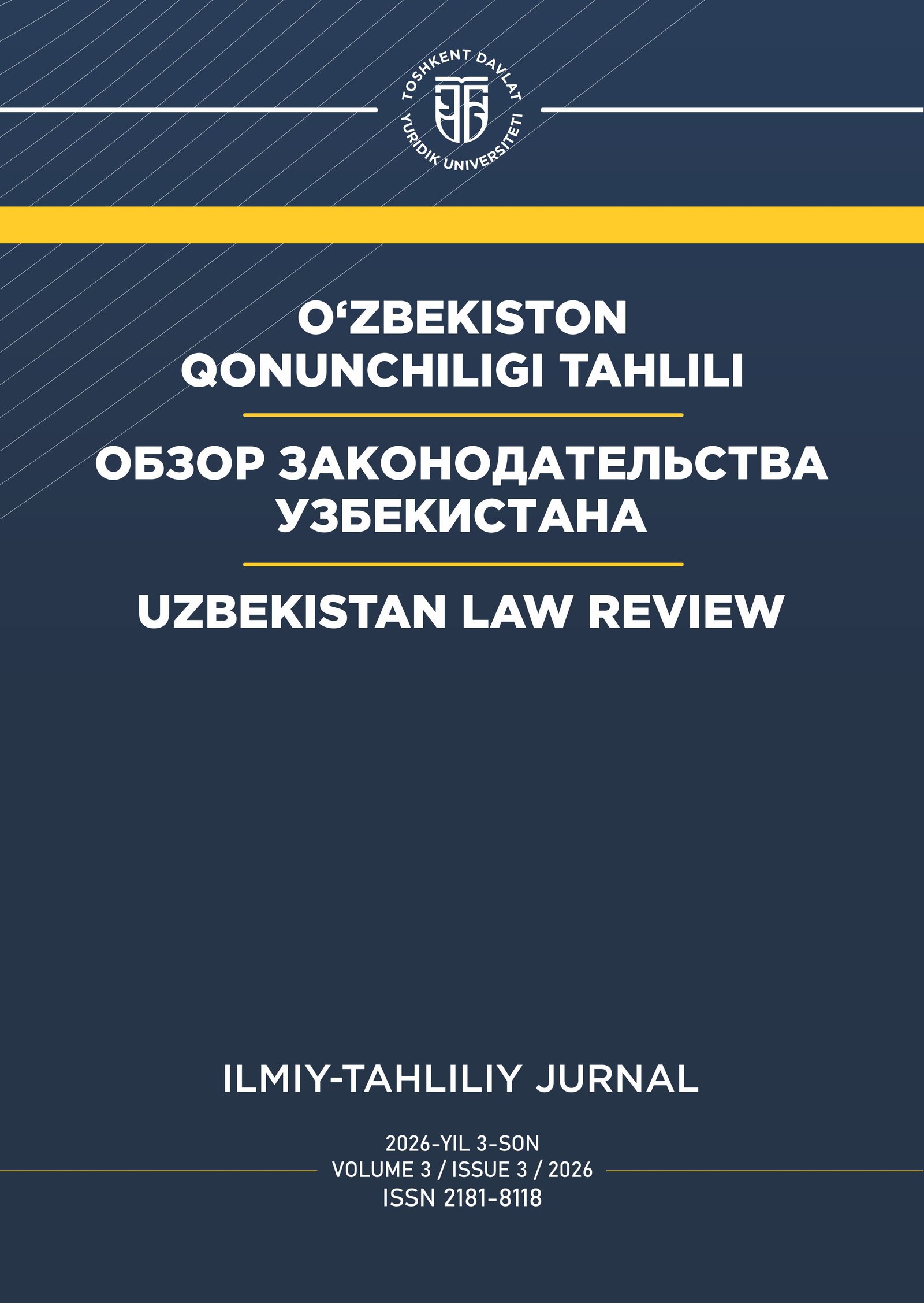 					View Vol. 3 No. 3 (2026): UZBEKISTAN LAW  REVIEW
				